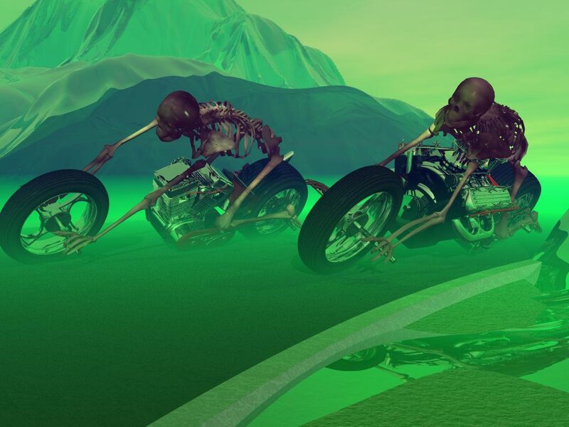 skeletons on motorcycles