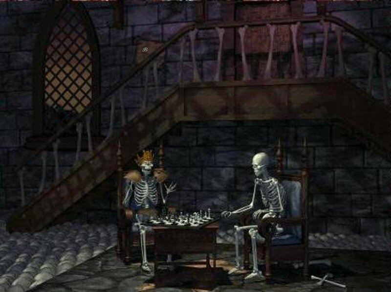 skeletons playing chess