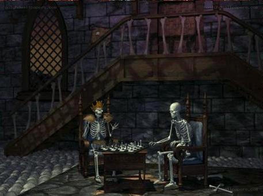 skeletons playing chess