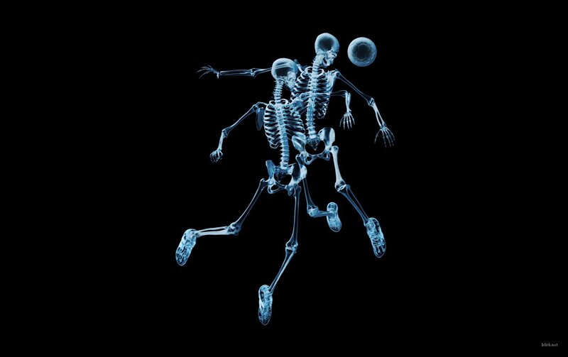 Skeletons Playing Soccer — Blue, Dramatic, Digital Art