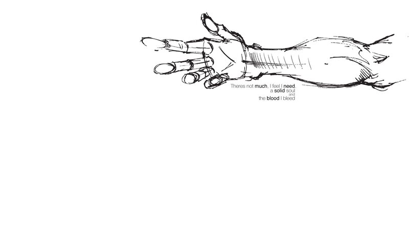 sketch of a hand with text
