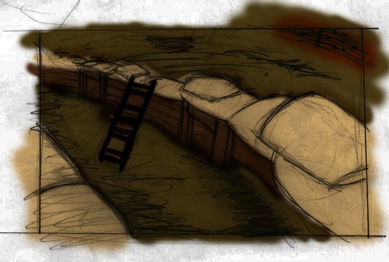 sketch of a ladder and bed