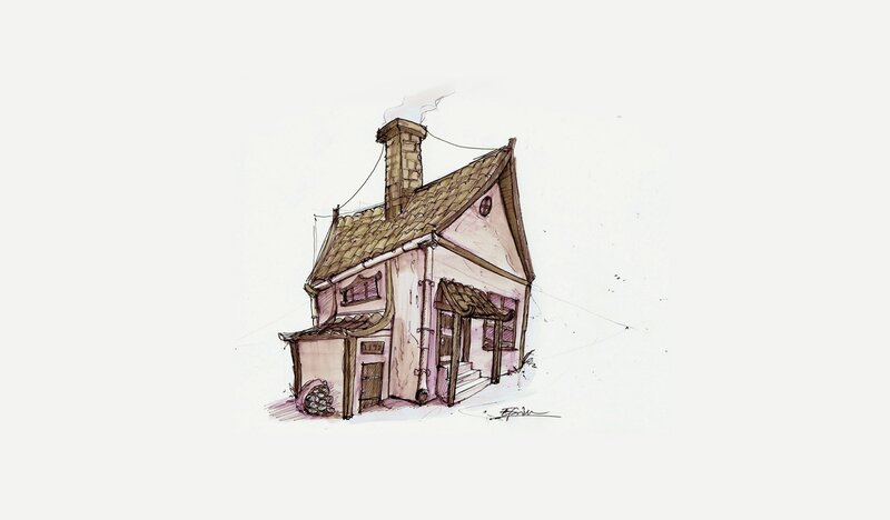 sketch of a quaint house