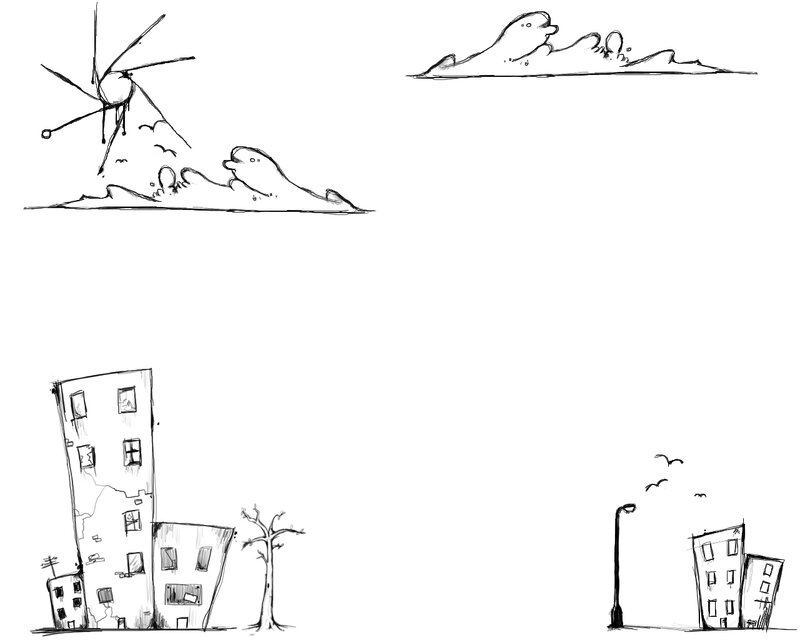 sketch of a ruined city
