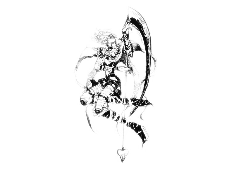 sketch of a warrior with scythe