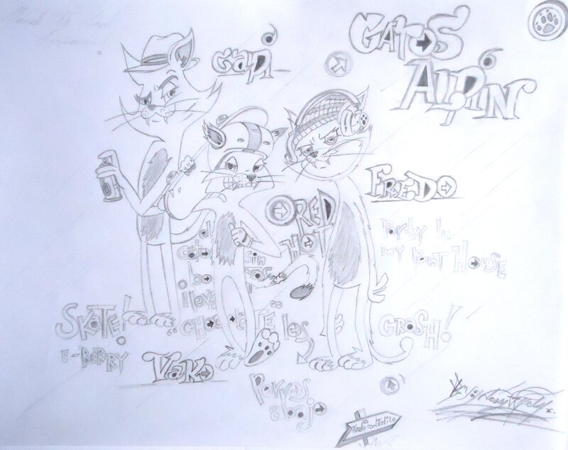 sketch of cartoon cats