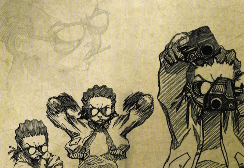 sketch of characters with cameras