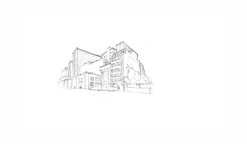 sketch of city buildings