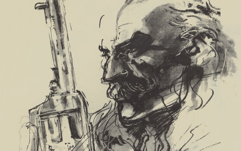 sketch of man with revolver