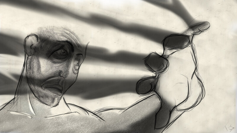 sketch of man with sunglasses