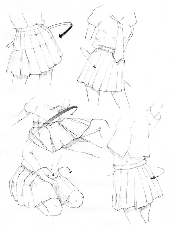 sketch of pleated skirt movement