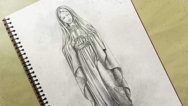 sketch of praying figure