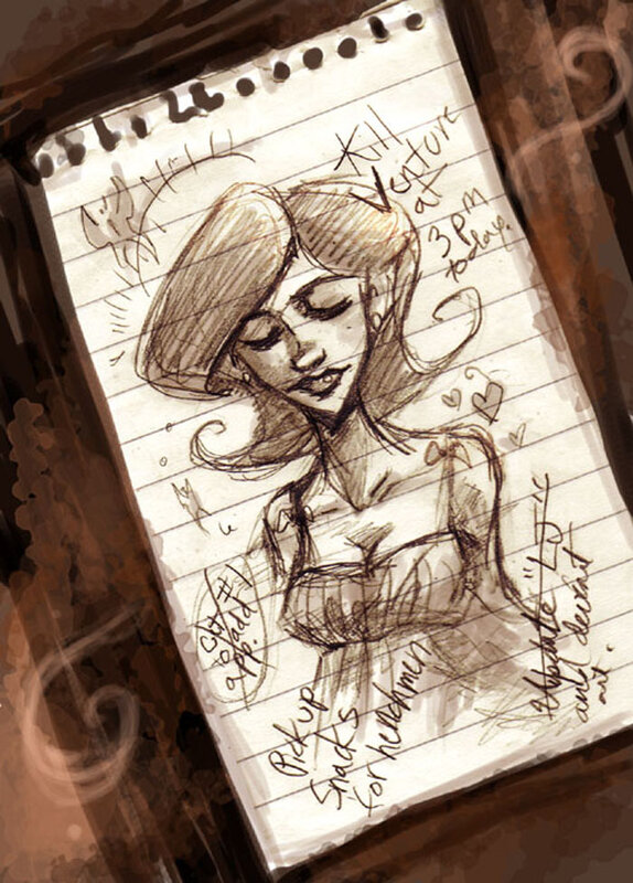 sketch of woman on notepad