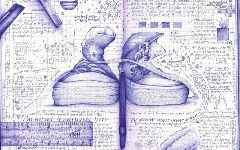 sketchbook page with sneakers