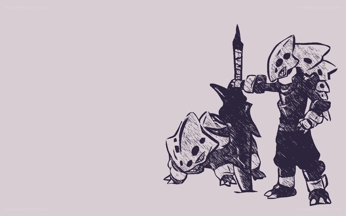 sketched warrior and creature