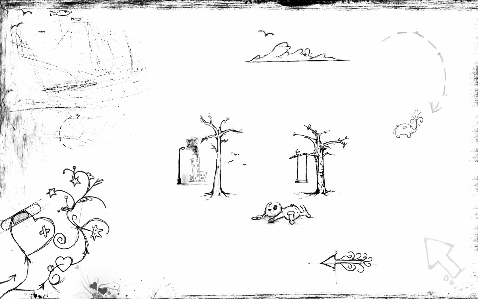 sketchy map with various scenes