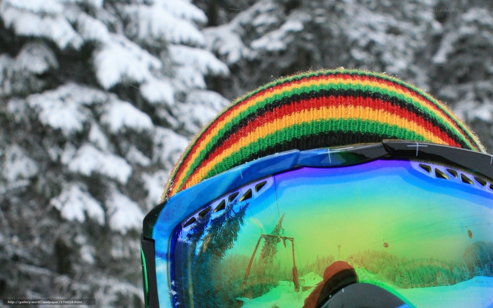 Ski goggles on snowy mountain