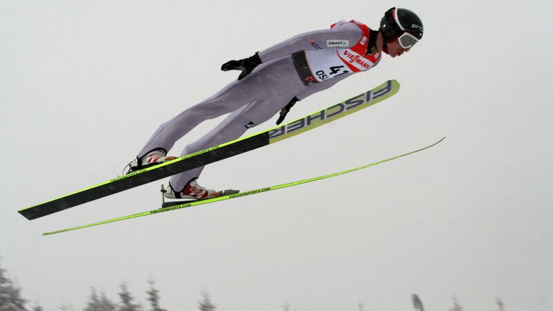 Ski Jumper in Mid-air — White, Dynamic