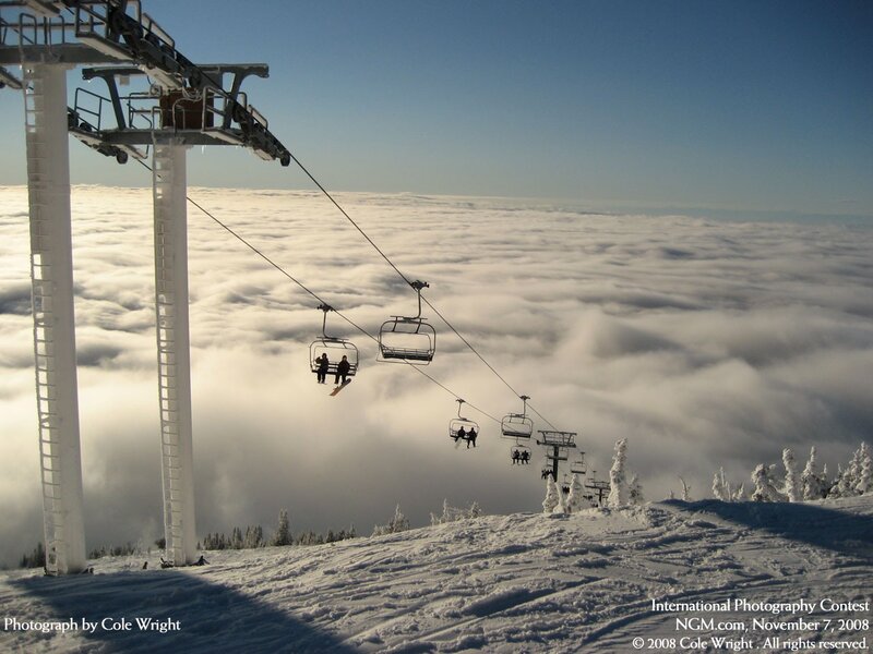 Ski Lift Above Clouds — White