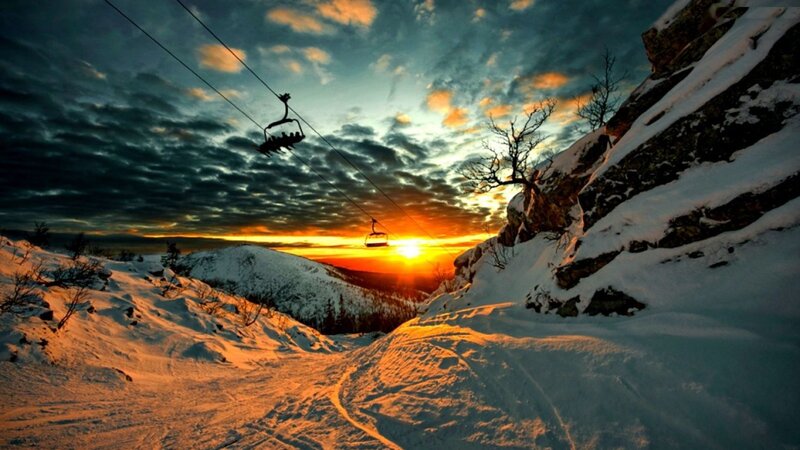 Ski Lift at Sunset — Orange