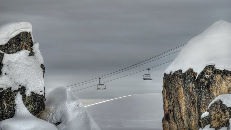 Ski Lift Between Rocks