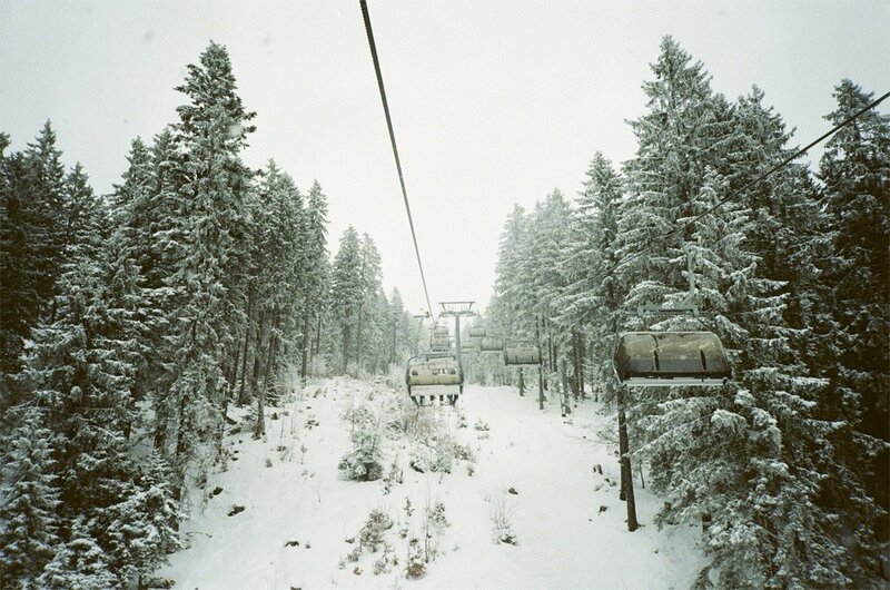 Ski Lift in Forest — White