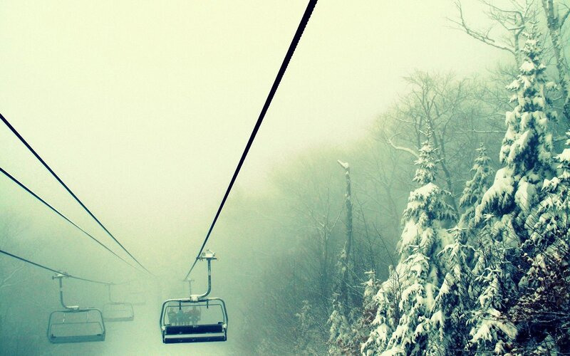 Ski Lift in Snow — White