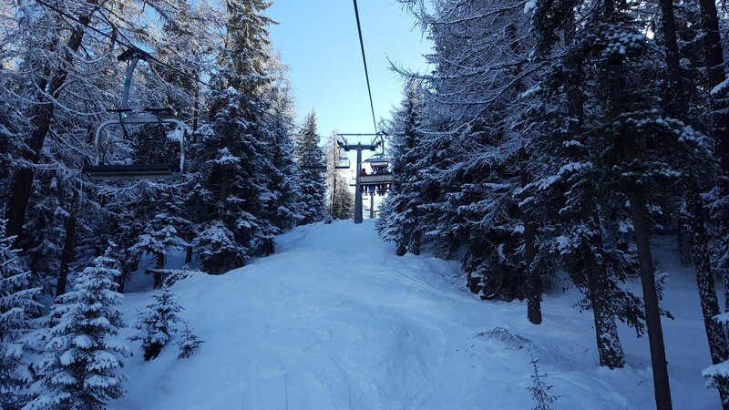 Ski Lift in Snowy Forest — White, Serene, Winter