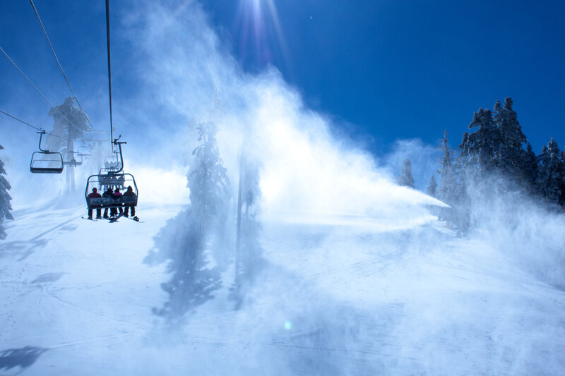 Ski lift on snowy mountain