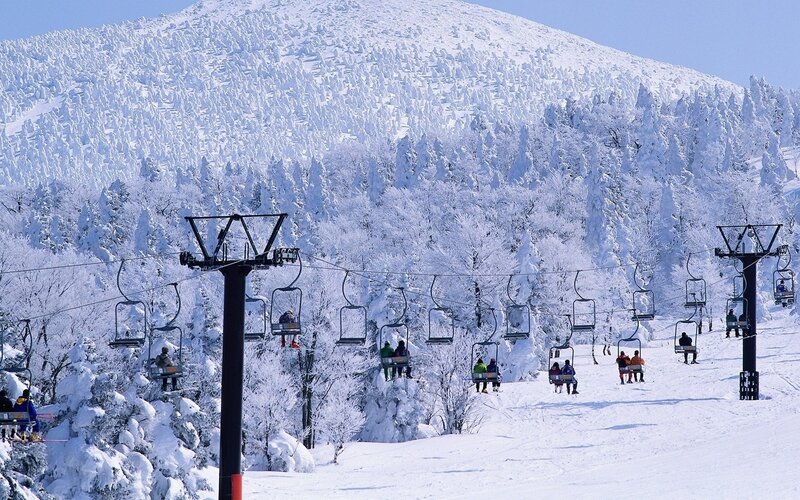 Ski Lift on Snowy Mountain — White, Serene