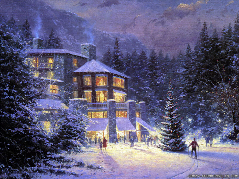 Ski Lodge at Night — Blue
