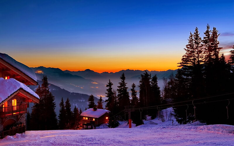 Ski Resort at Dusk — Blue, Serene, Sunset, Photograph