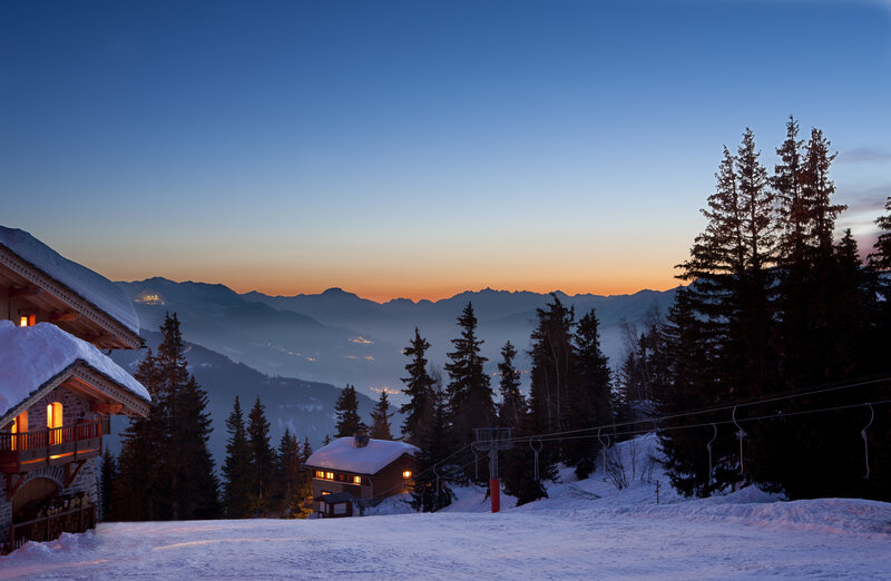 Ski Resort at Dusk — Blue, Serene, Sunset