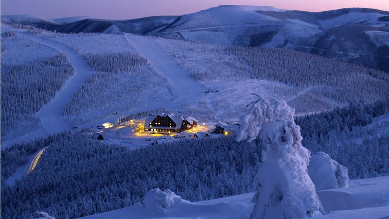 Ski Resort at Dusk — Blue, Serene