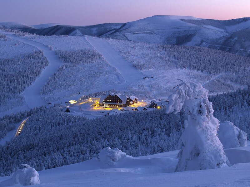 Ski Resort at Dusk — White, Serene
