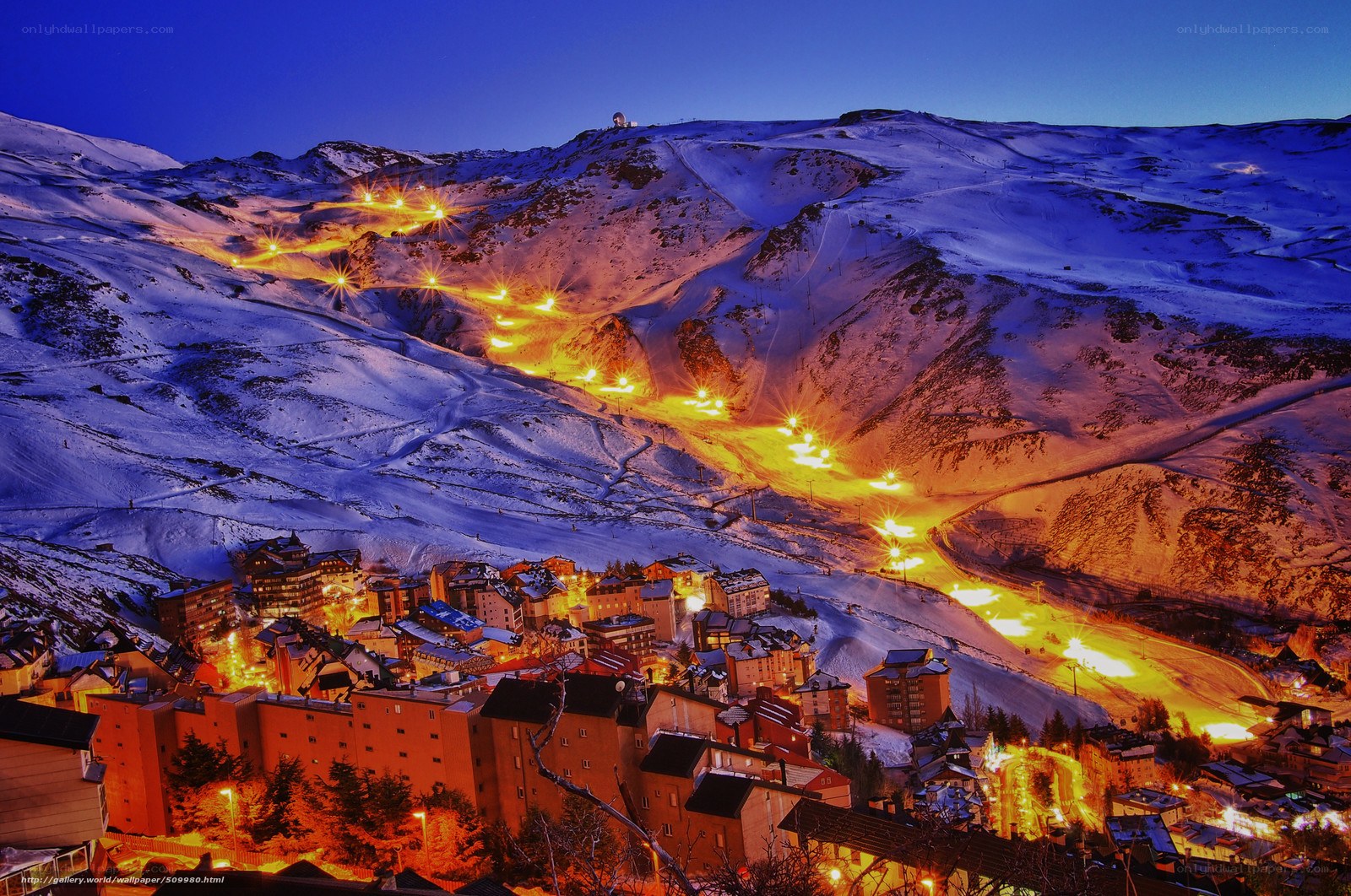 ski resort at dusk