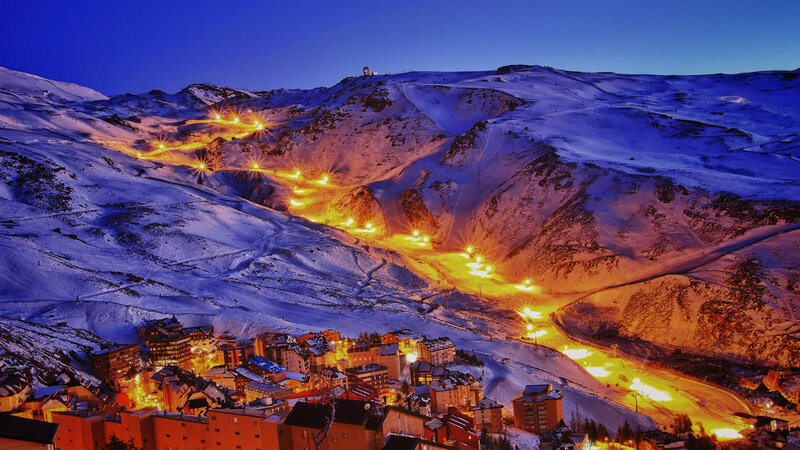 Ski Resort at Night — Blue