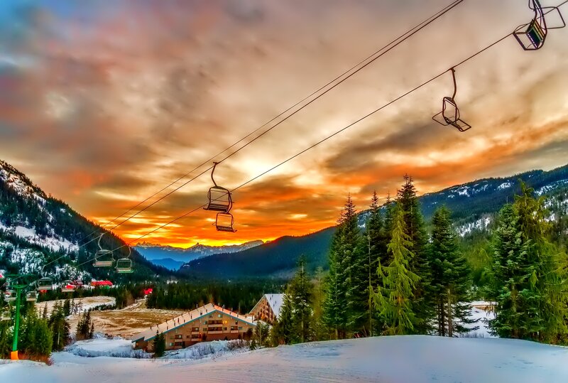 Ski Resort at Sunset — Orange
