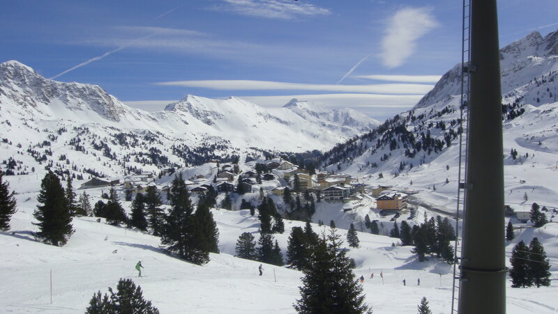 Ski resort in snowy mountains