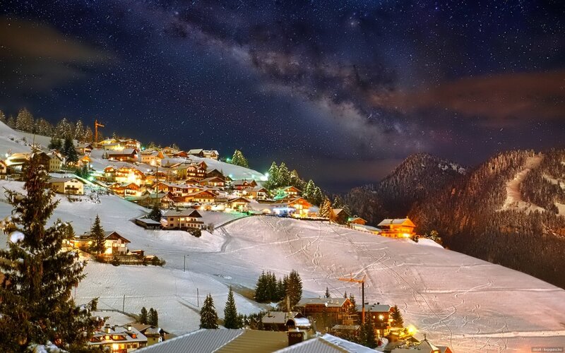 Ski Resort Village at Night — White