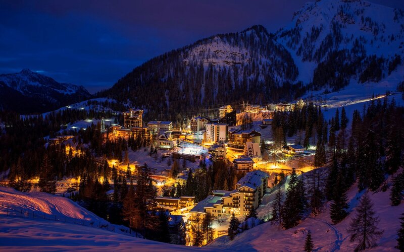 Ski Resort Village — Blue, Serene, Night
