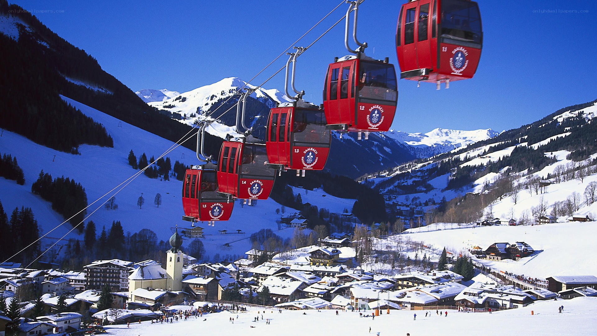 Ski resort with cable cars