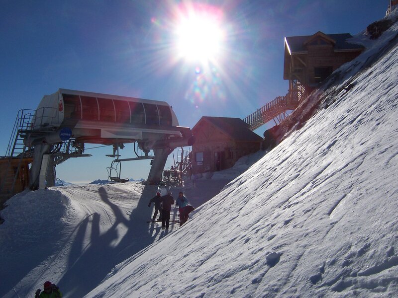 Ski resort with chairlift and cabins