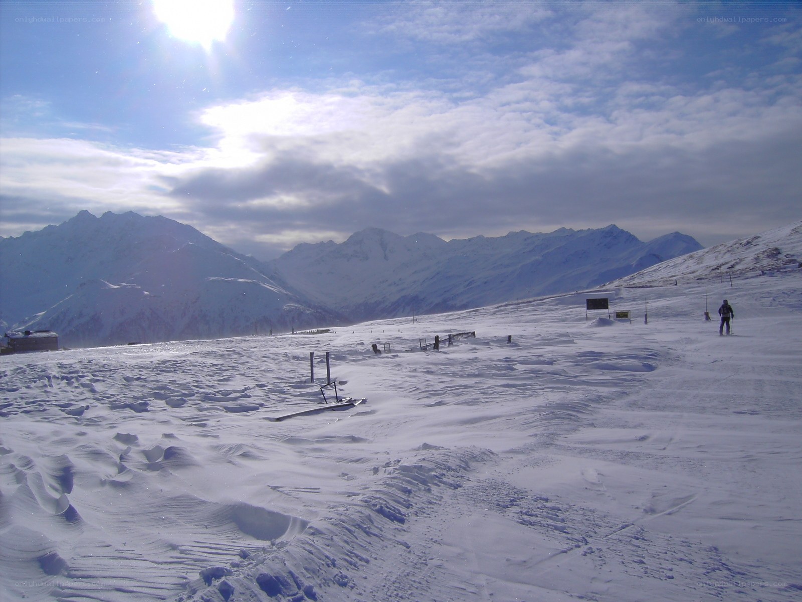 Ski resort with snowy mountains