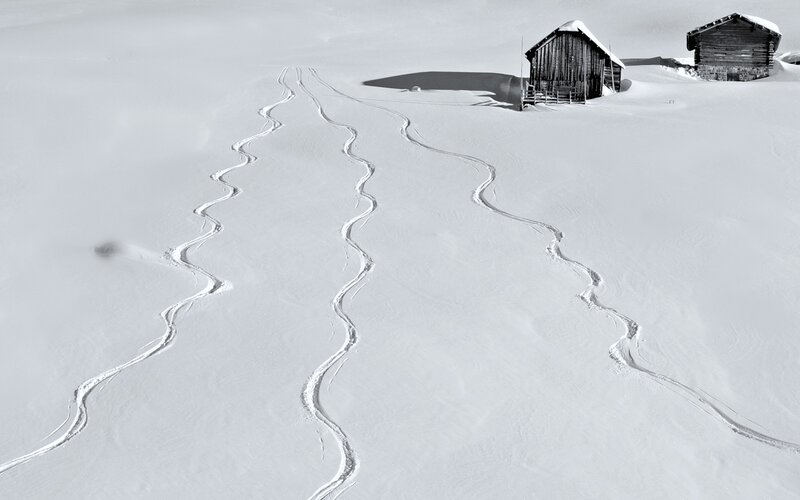Ski tracks in snowy landscape