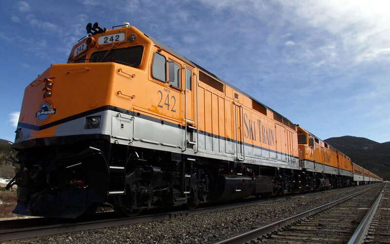 Ski Train locomotive on tracks