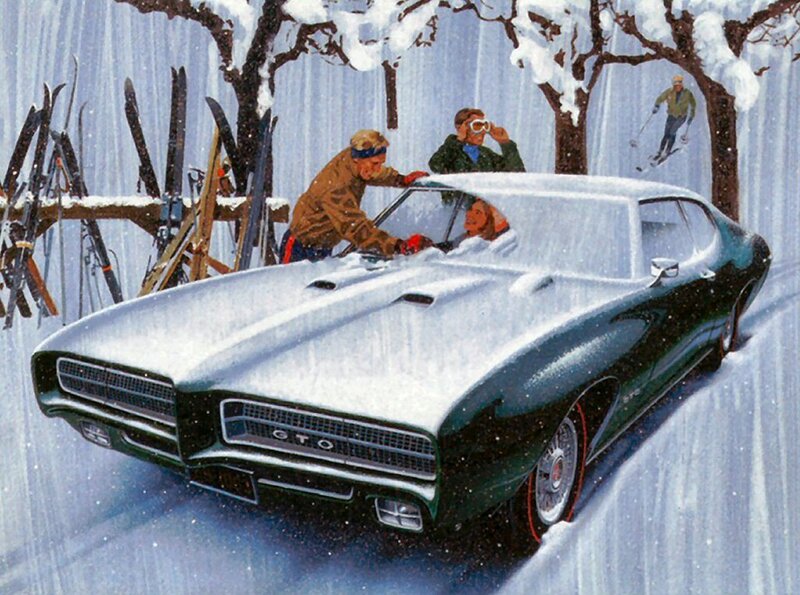 Ski trip with classic car