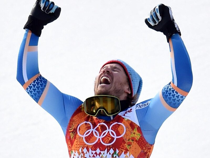 Skier Celebrating Victory — Blue
