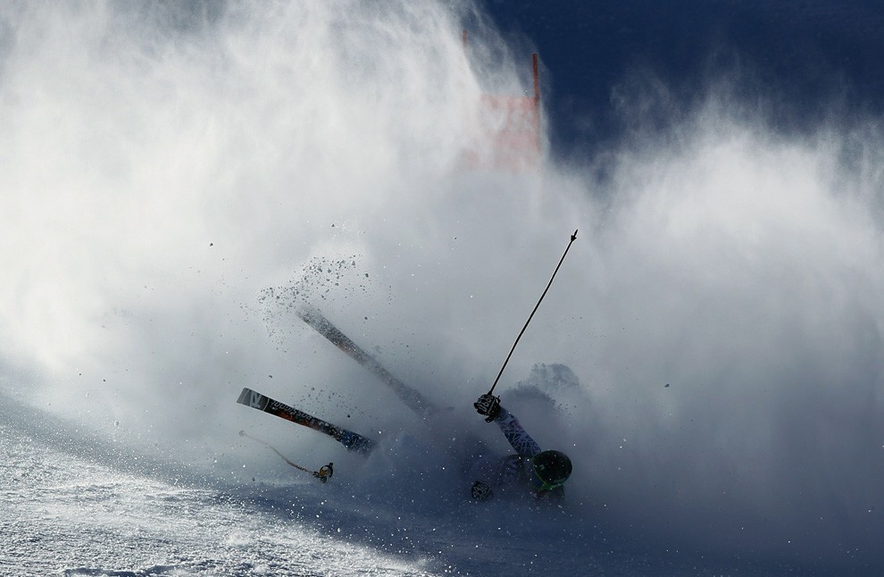 Skier crashes in snow