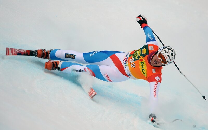 Skier in action on snowy slope